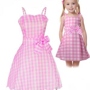 Diona Women Kid Girls  Doll Costume Margot Cosplay Pink and White Gingham (110)